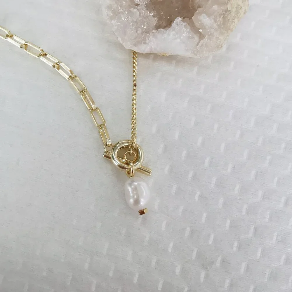 New Gold kendra scott Leighton Convertible Chain Necklace White Pearl - Picture 1 of 4